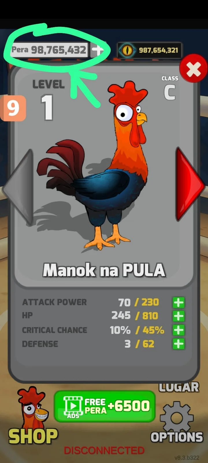 In-game currency display showing an unlimited Pera (money) balance of over 98 million